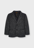 Mayoral Boys Black Knitted Blazer, Two Front Buttons, Low Collared, Long Sleeves, Two Front Pockets, Front