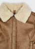 Coffee Leatherette Zippered Jacket, Wool Around the Neck, Functional Front Pockets, Front