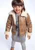 Girls Mayoral Front Central Zip Fastening leatherette Jacket, Wool Around Neck and Inside, Front