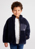 Boys Warm Wool Reversible Jacket, Navy Blue Plush Zippered Jacket, Long Sleeve