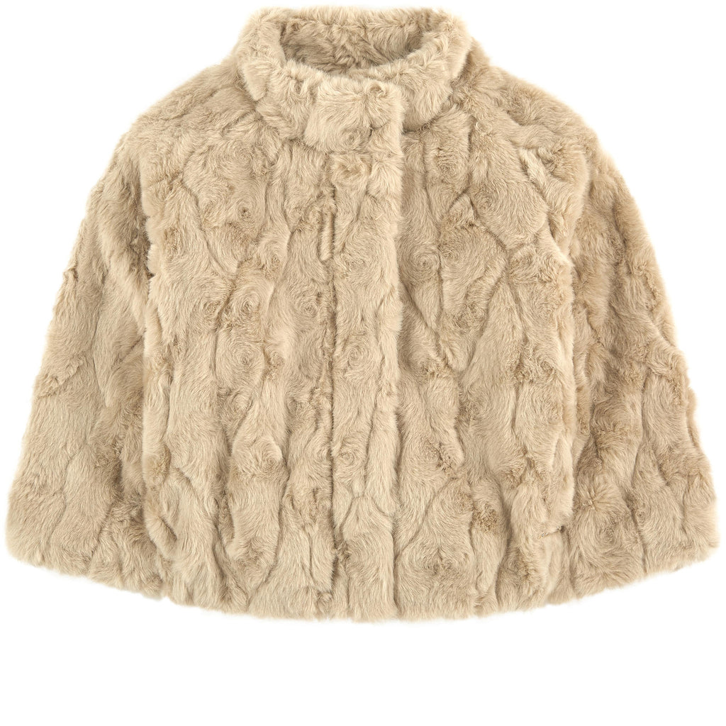Mayoral 4461 girls faux fur opera coat in champagne, front view