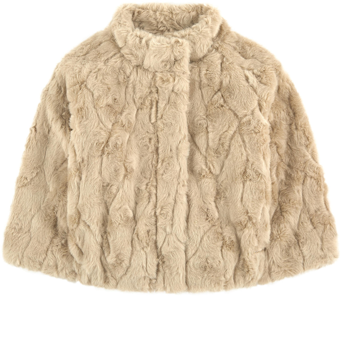 Mayoral 4461 girls faux fur opera coat in champagne, front view