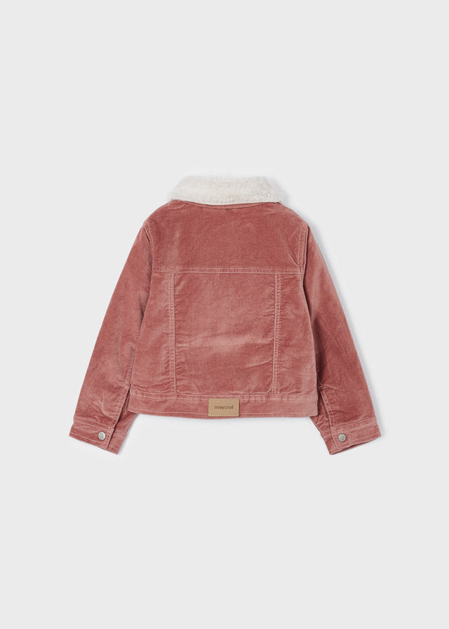 Girls Mayoral Blush Pink/Nude Detachable Faux Fur Corduroy Jacket, Back