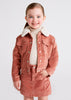 Girls Corduroy Jacket, Mayoral, Nude/Blush Pink, Removable Faux Fur, Functional Pockets and Snap Button Fastening