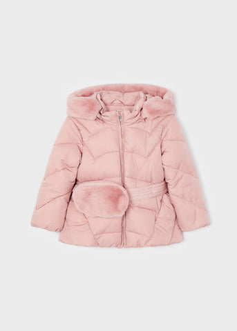 4492 Mayoral Girls Puffer Coat with Belt Bag, Rose Pink, Eco-Sustainable