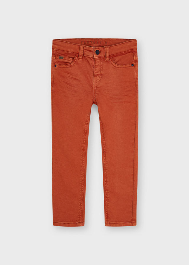 Mayoral Boys Slim Fitted Soft Orange Trouser Pants, Two Front Pockets, Front Button Fastening