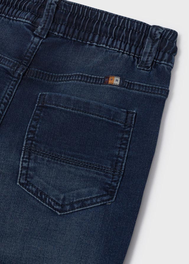 Boys Elasticated Waistband Soft Denim Jogger Pants, Dark Blue, Back Pockets