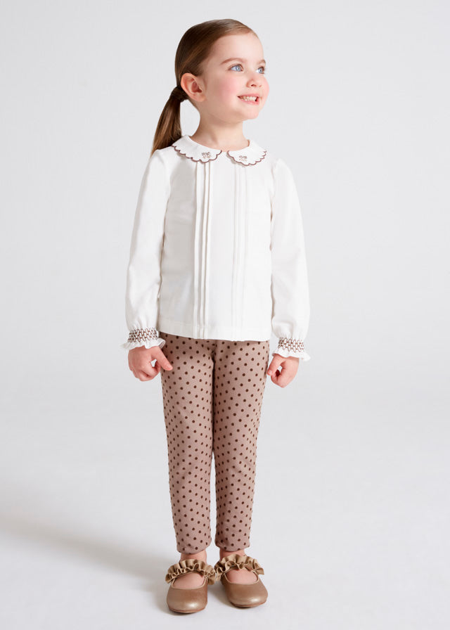 Polka Dotted Mocha Brown Leggings, Mayoral Girls, Elasticated Waistband