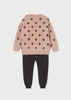Girls Mayoral Rosy 2 PC Knitted Tracksuit, Polka Dotted Long Sleeve Sweater, Matching Black Pants, Back