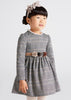 Knitted Metallic Tweed Dress with Matching Floral Belt, Long Sleeve Dress, Front