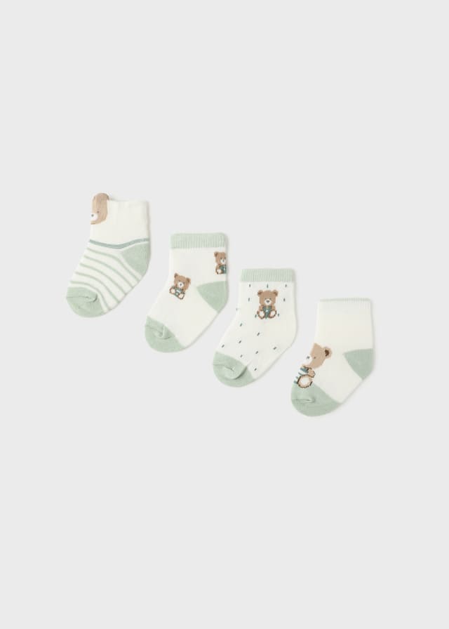 9588 Teddy Bear 4PC Sock Set, Sage front