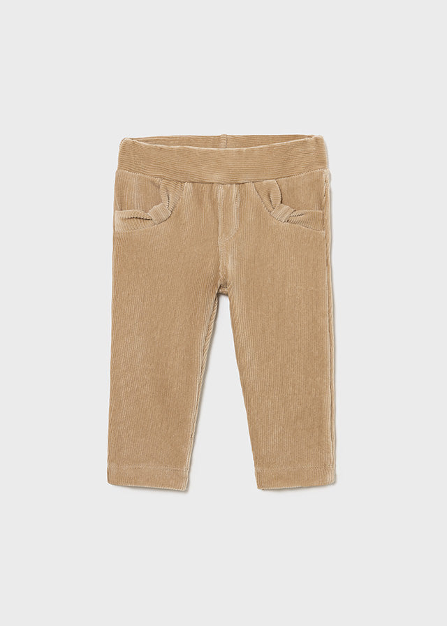 Mayoral Girls Basic Knit Corduroy Pants, Tan, Elasticated Waistband, Front Pockets