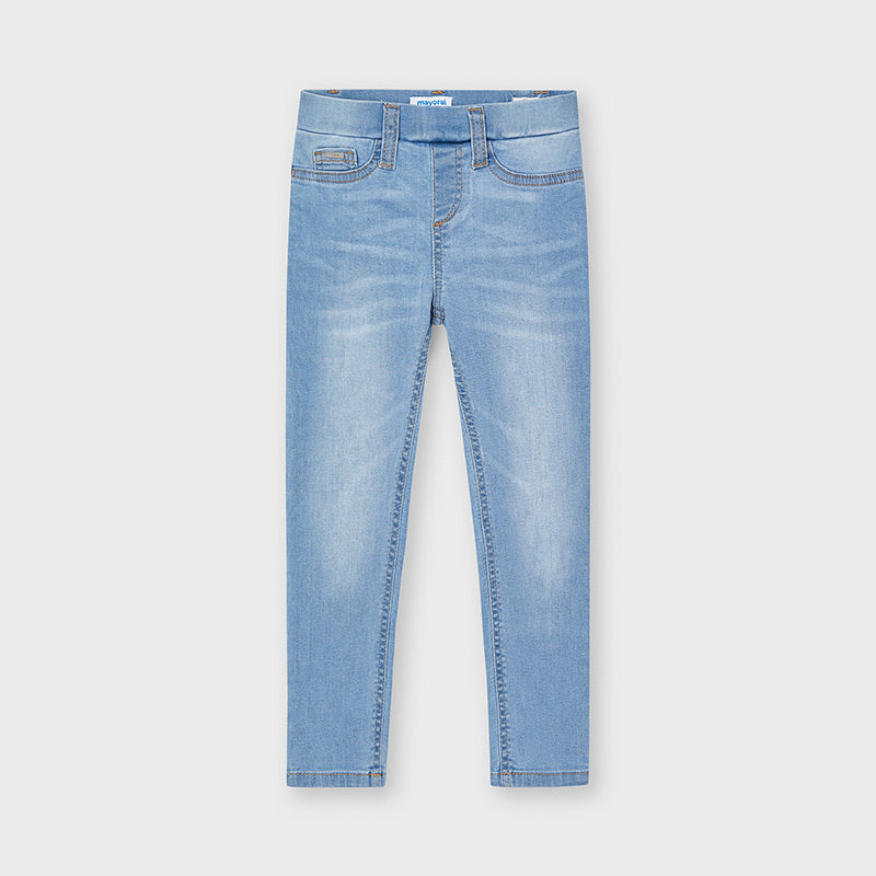Mayoral girls bleached basic denim pants, front view