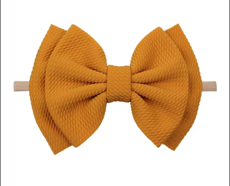 6" Bow & Nylon Headband, Mustard Yellow