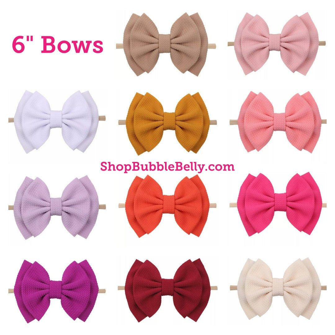 6 inch bow nylon headband, pinks and reds, assorted colors