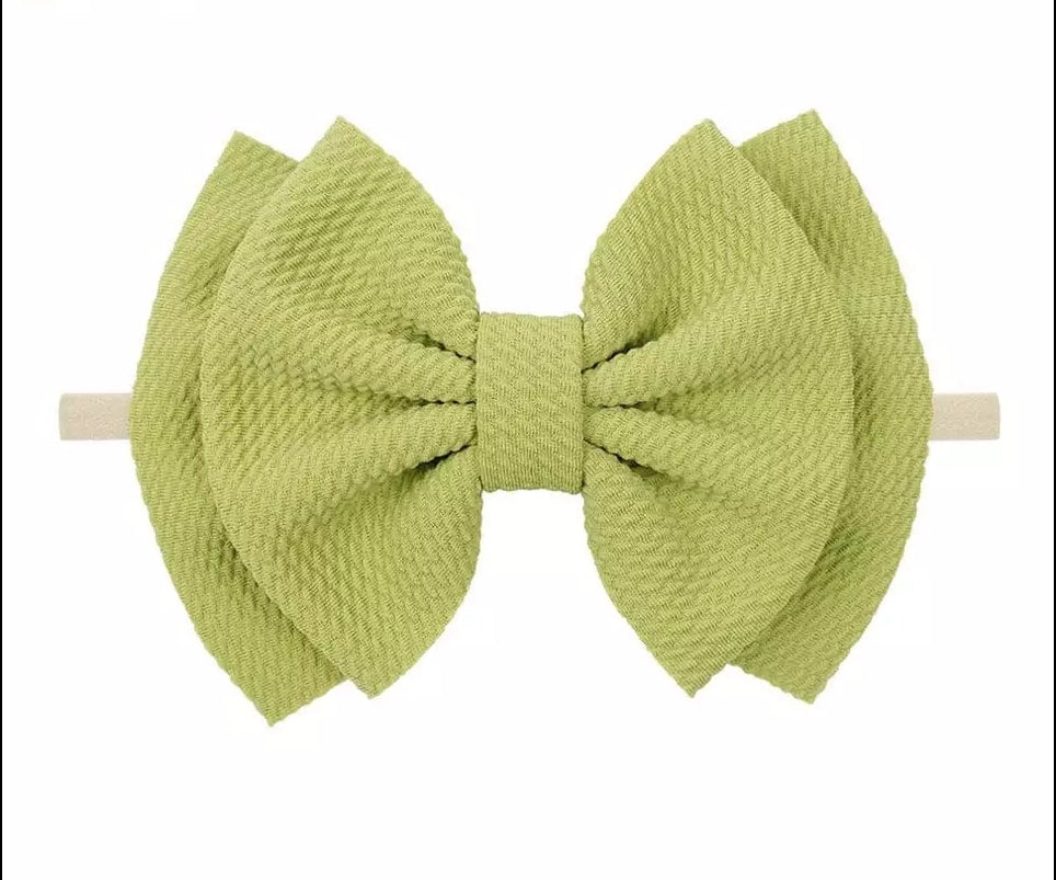 6" Bow & Nylon Headband, Avocado Green