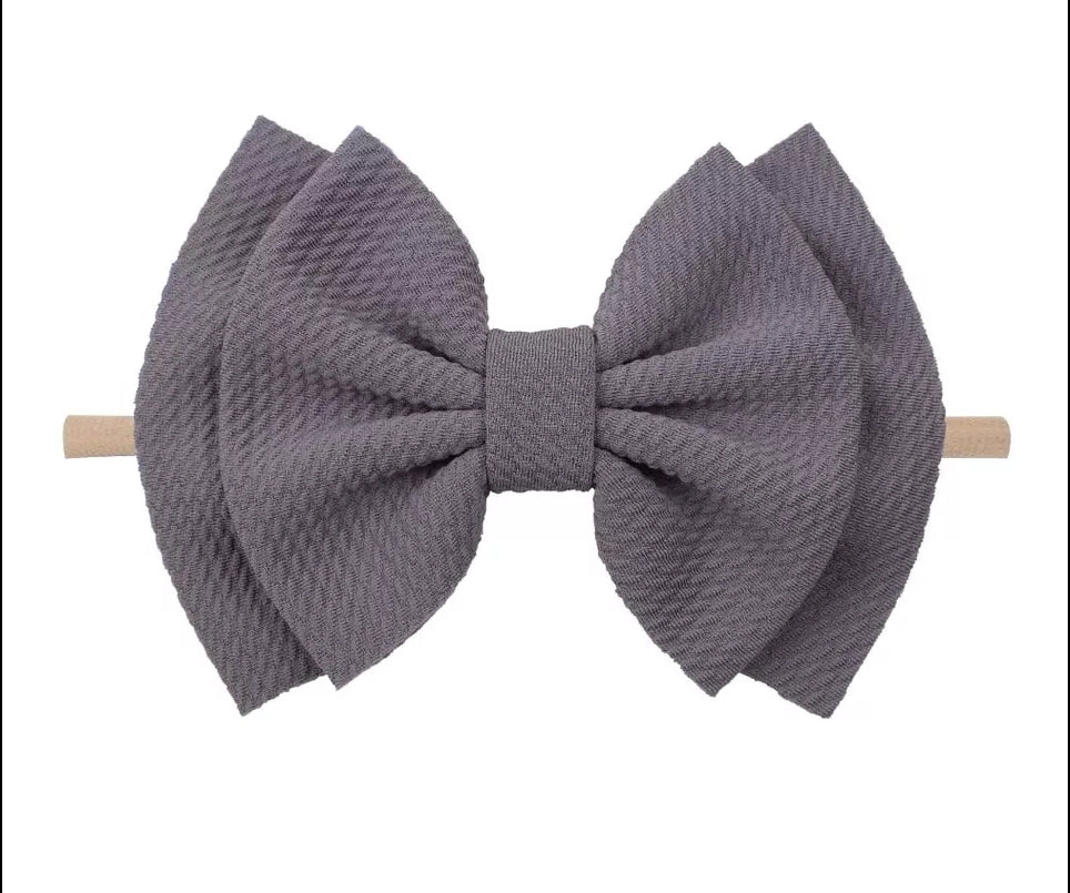 6" Bow & Nylon Headband, Grey
