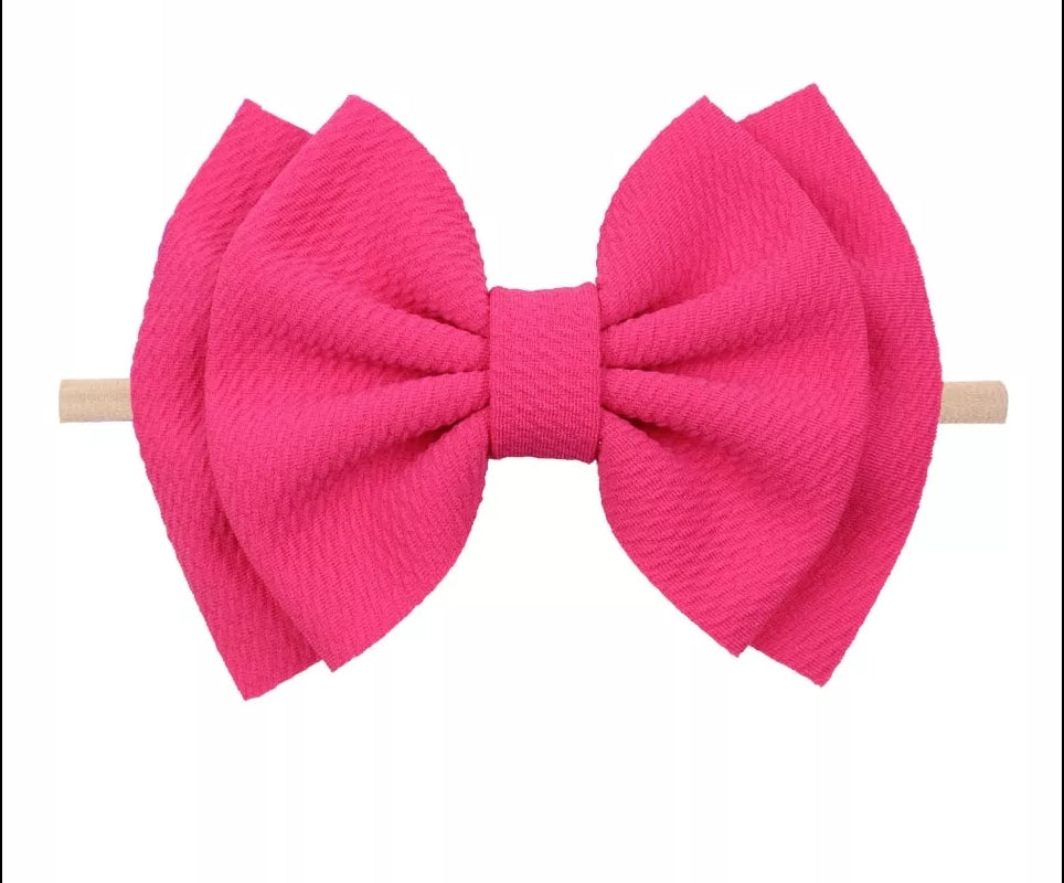 6" Bow & Nylon Headband, Hot Pink