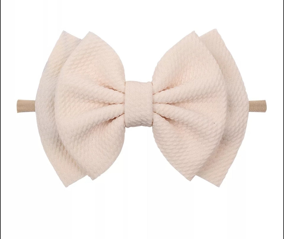 6" Bow & Nylon Headband, Blues & Greens Ivory