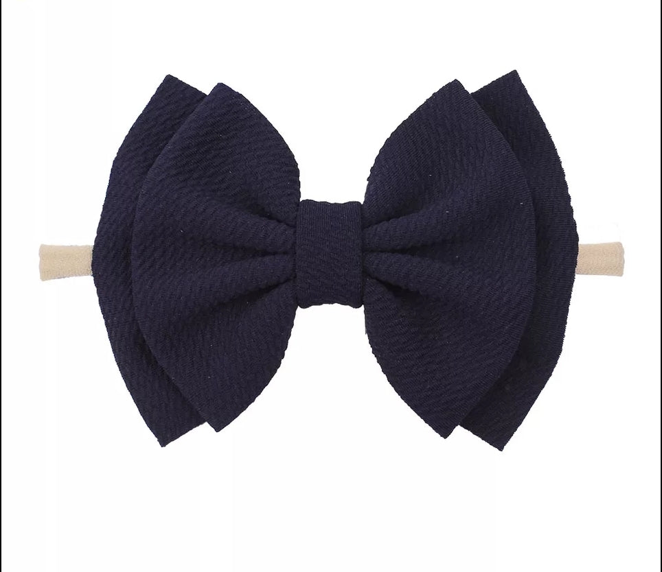 6" Bow & Nylon Headband, Midnight Blue