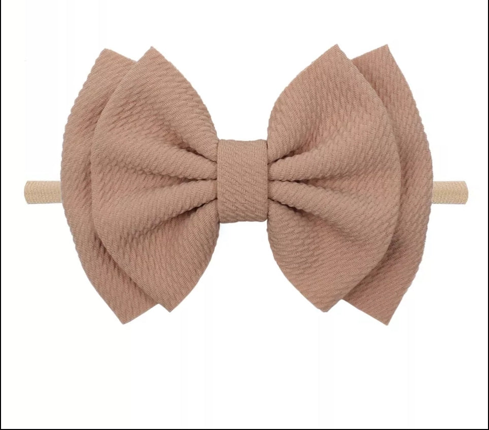 6" Bow & Nylon Headband, Mocha Latte