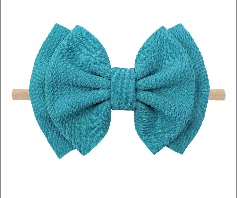 6" Bow & Nylon Headband, Peacock Blue