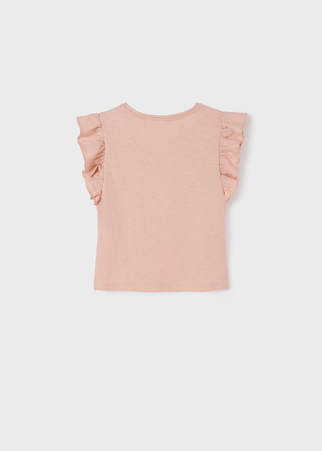Mayoral girls studded ruffled shirt, pink, back view