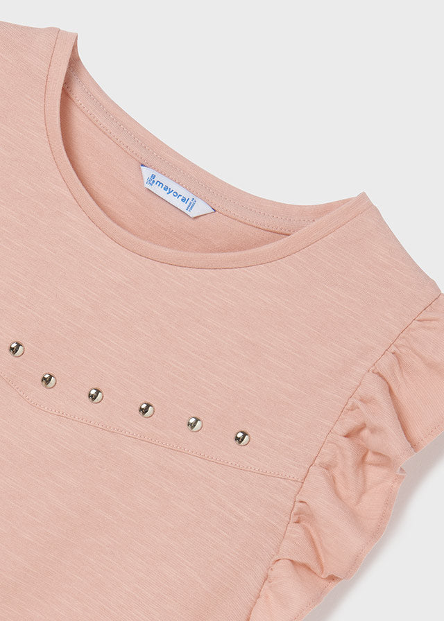 Mayoral girls studded ruffled shirt, pink, detail