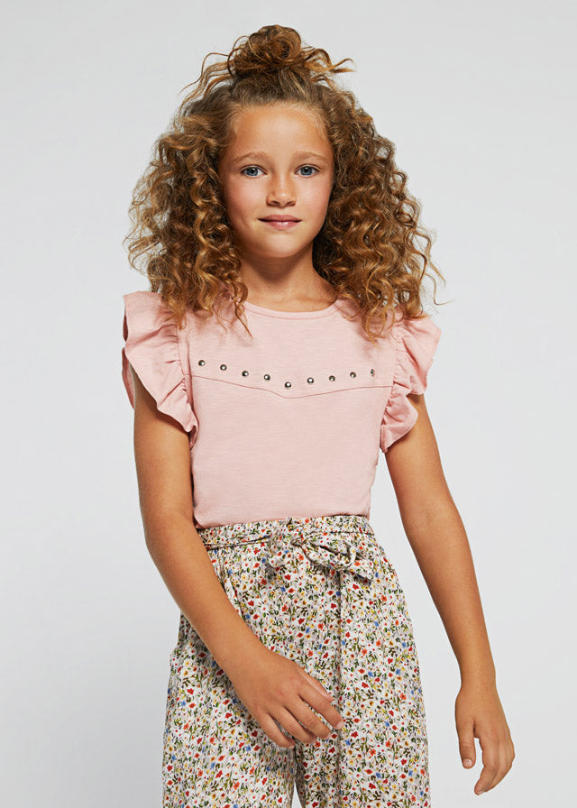 Mayoral girls studded ruffled shirt, pink, view 4