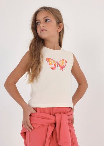 6062 Mayoral Jr Sleeveless Butterfly Tank Top, Chickpea