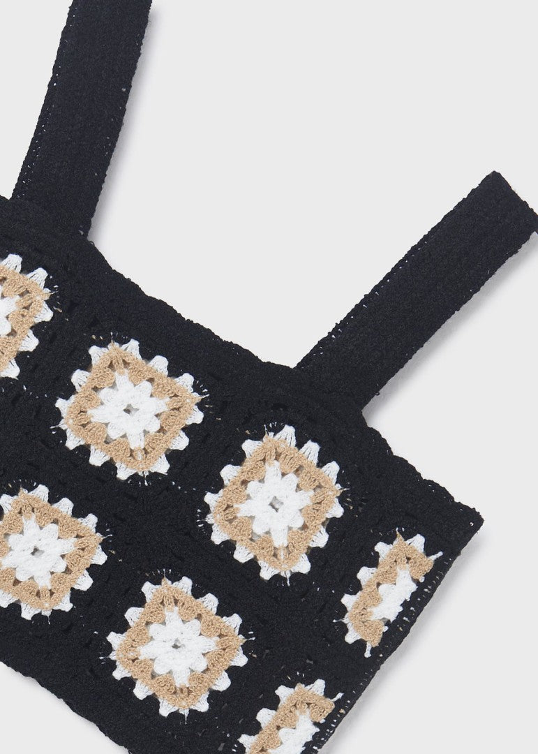 Mayoral girls 2 piece crochet tank & t-shirt set, black/ocher clay, view 6