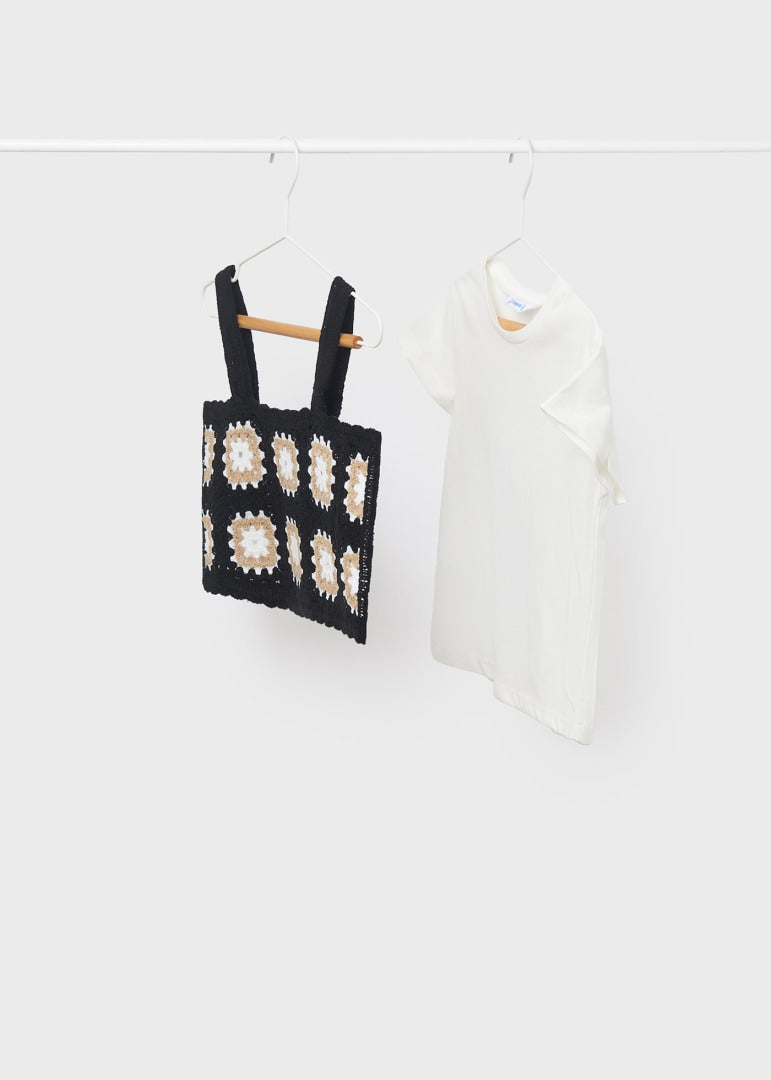Mayoral girls 2 piece crochet tank & t-shirt set, black/ocher clay, view 4