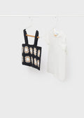 6066 Mayoral Jr Girls 2 PC Crochet Tank & TShirt Set, Black/Oat
