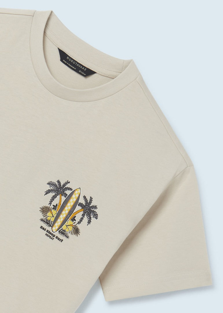 Mayoral jr boys short sleeve east sleep surf graphic print t-shirt, cream, detail