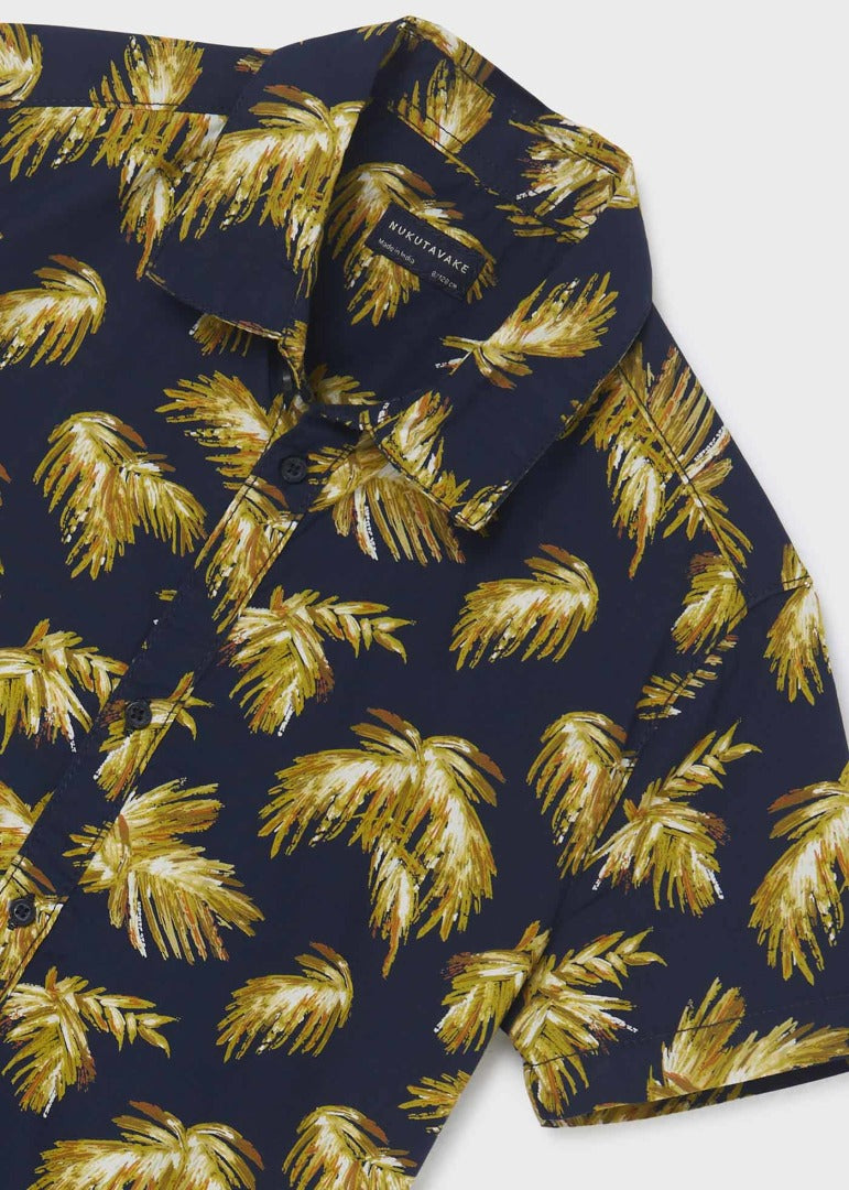 6112 Mayoral Jr Boys S/S Collared Shirt, Palm Tree Navy