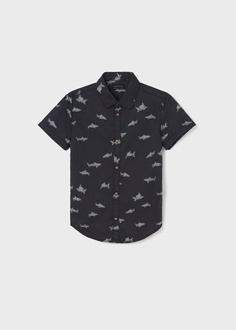 6113 Mayoral Boys Short Sleeve Shark Printed Collared Shirt