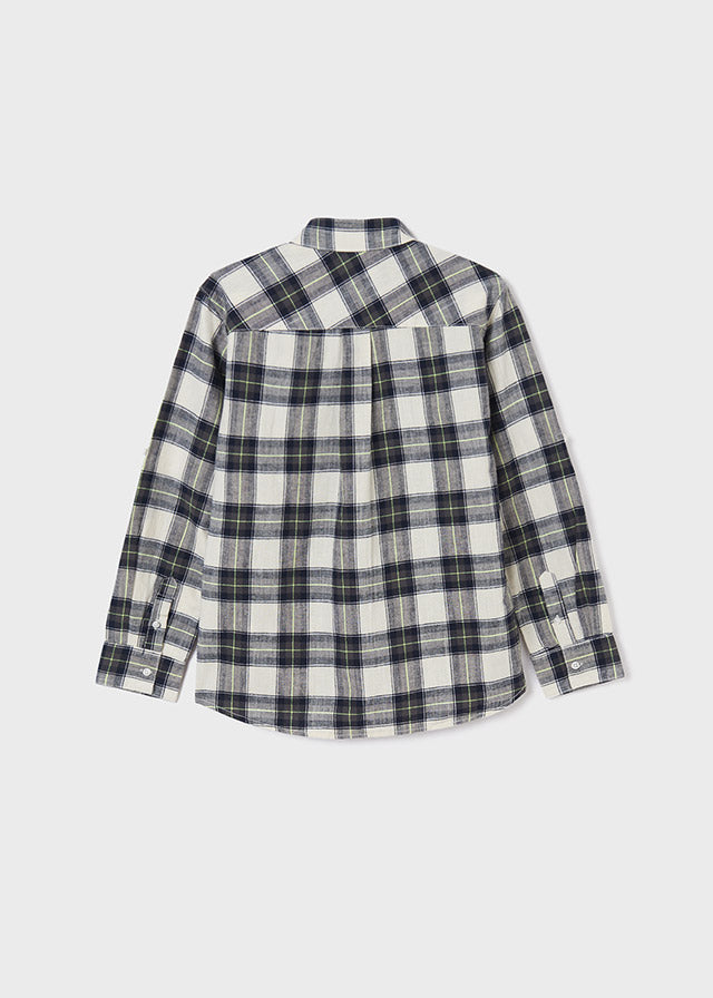 Boys Long Sleeved Checkered Shirt, Cuffed Sleeves, Back