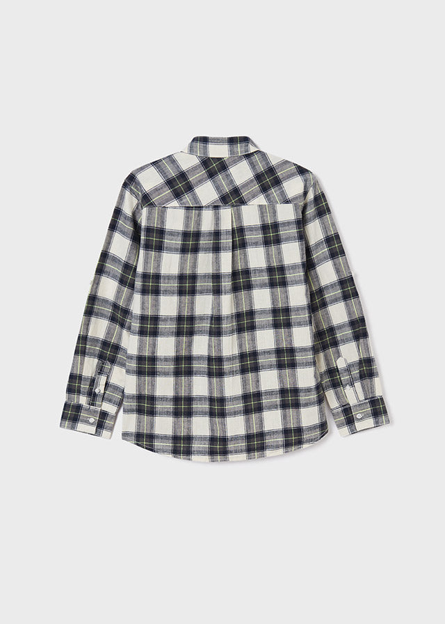 Boys Long Sleeved Checkered Shirt, Cuffed Sleeves, Back