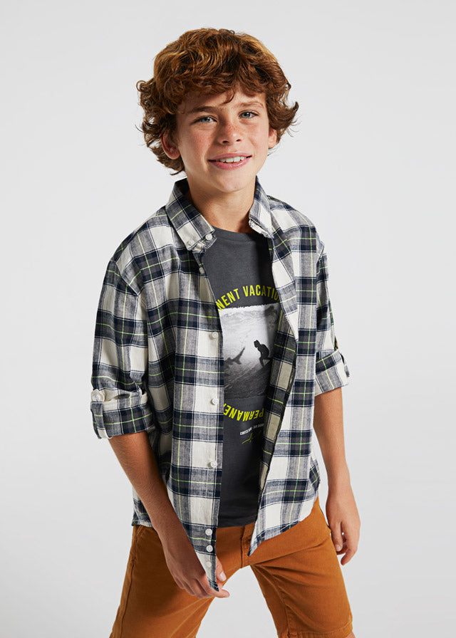 Boys Linen Checkered Shirt, Long Sleeve, Mayoral
