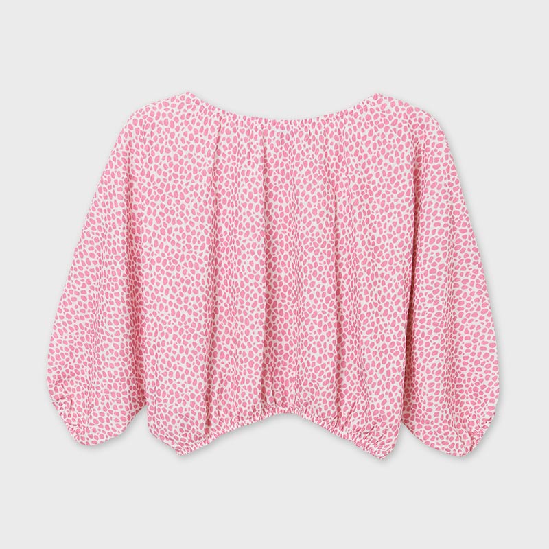6186 Girls Mayoral Long Sleeve Loose Shirt, Pink and White Polka Dotted