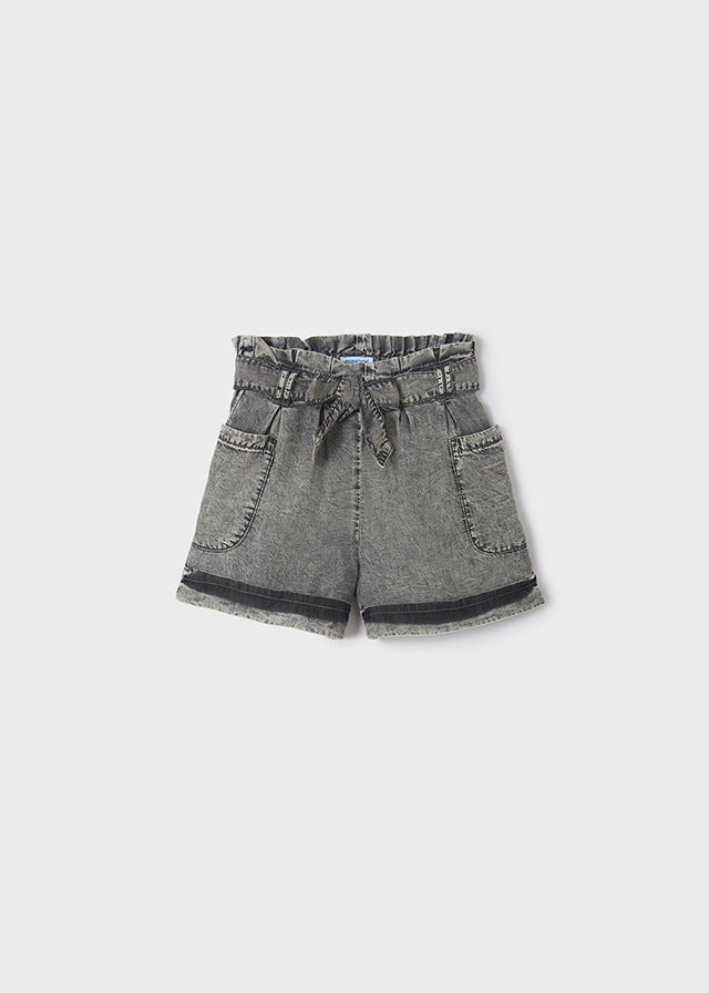 Mayoral Girls Paperbag Gray Shorts, Functional Front Pockets, Front