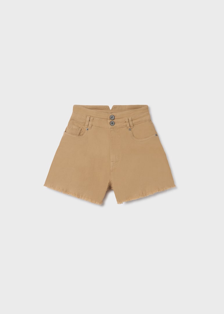 Mayoral girls high waisted twill shorts, ocher clay, front view