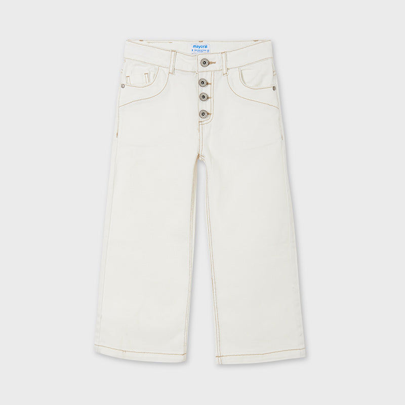 6546 Mayoral Girls Off-White Cropped Pants, Stylish Buttons, Two Front Pockets, 