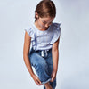 6549 Girl Wearing Mayoral Denim Slouchy Pleated Jeans, Jeans Folded at the Bottom 