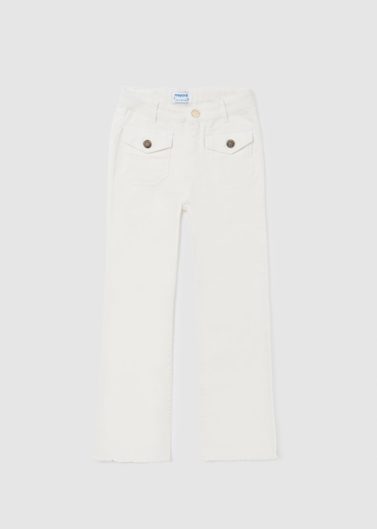 6579 Mayoral Jr Girls High Waist Cropped Flare Pants, White front