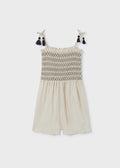 6841 Mayoral Jr Girls Spaghetti Strap Smocked Romper, Linen front