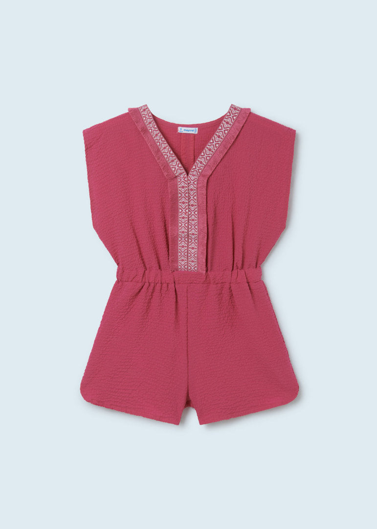 6847 Mayoral Jr Girls Caftan Romper, Bougainvilla Pink