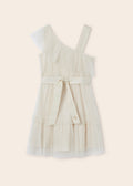 6911 Shimmer Belted Tulle Dress, Champagne front