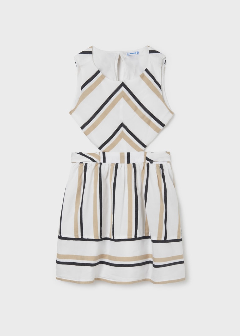 6921 Mayoral Tween/Teen Girls Tailored Cutout Dress, Black/Tan Stripes
