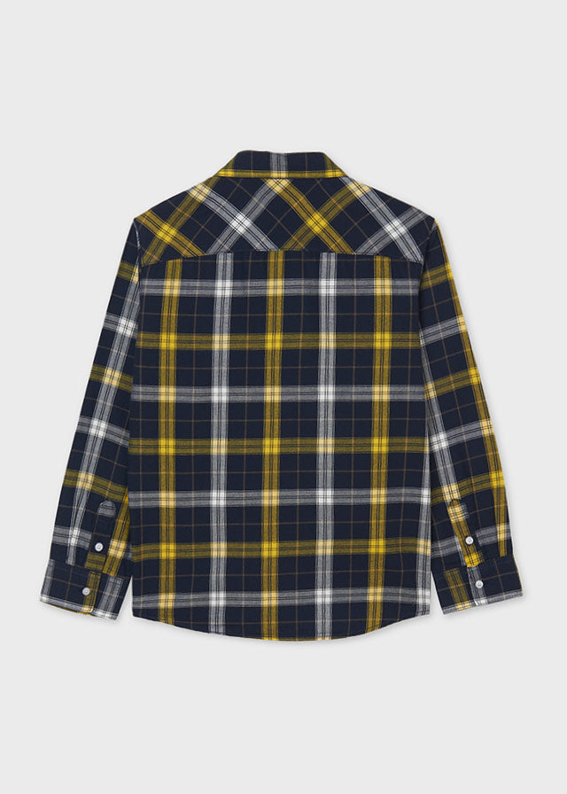 Boys Mayoral Long Sleeve Flannel, Black and Yellow, Collared, Back